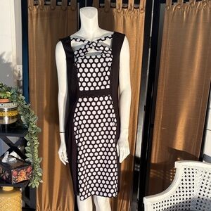 Connected Apparel Black and White Honeycomb Midi Dress